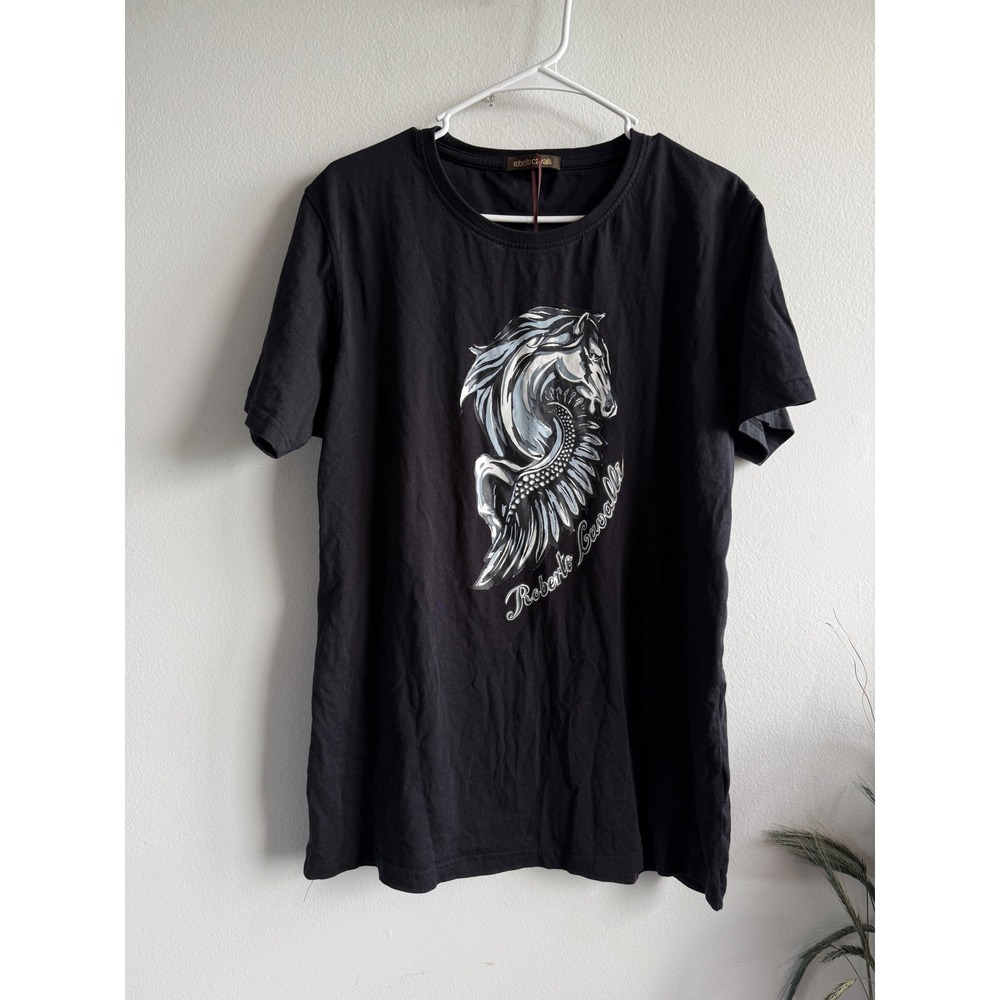 Roberto Cavalli Mens Black Horse Graphic T-Shirt HST617 A#475 XXL